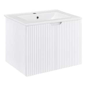 23.62 in. W x 17.72 in. D x 18.7 in. H Floating Wall Mounted Bath Vanity in White with White Porcelain Top