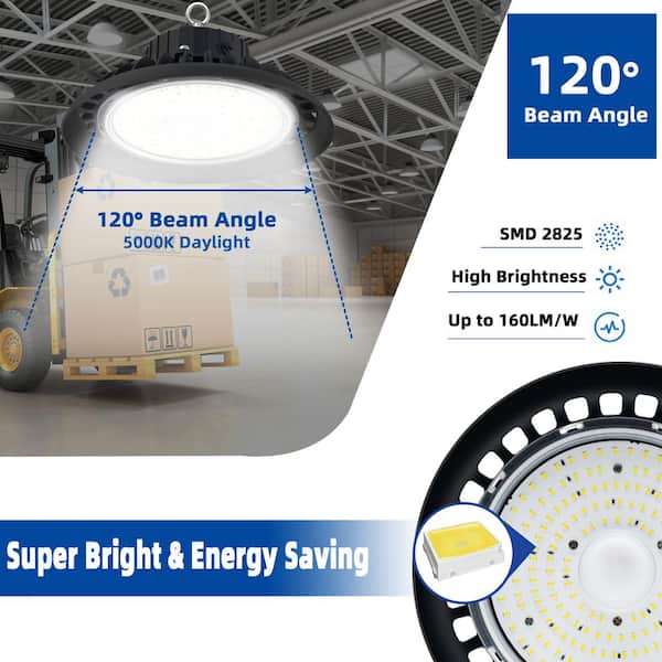 Bieuoram 200-Watt Integrated LED Dimmable Balck High Bay Light 32000LM 5000K Daylight Commercial UFO High Bay Light IP65 (3Pack)