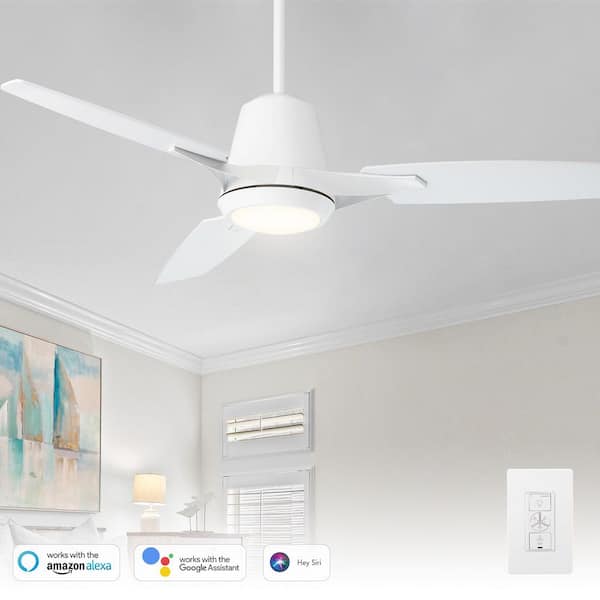 Exton 52 in. Integrated LED Indoor White Smart Ceiling Fan with Light Kit and Wall Control, Works with Alexa/Google Home