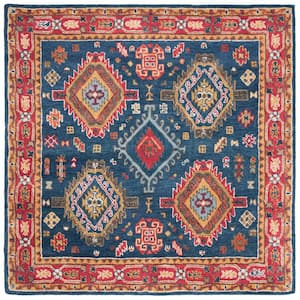 Heritage Navy/Red 6 ft. x 6 ft. Square Lodge Border Area Rug