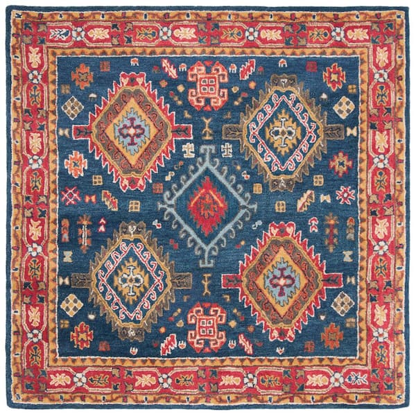 Heritage Navy/Red 6 ft. x 6 ft. Square Lodge Border Area Rug
