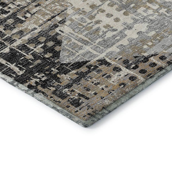 Mayfield Premium Machine Washable Abstract AMF2116 Black 5 ft. x 7 ft. 6 in. Area Rug