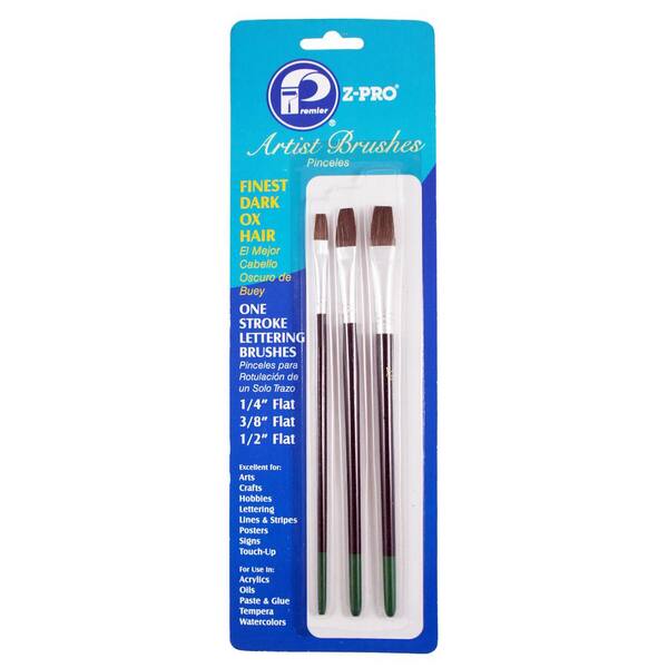 Premier 3-Piece Dark Ox-Hair One Stroke Lettering Brush 1/4 in., 3/8 in., 1/2 in. Paint Brush Set (12-Pack)