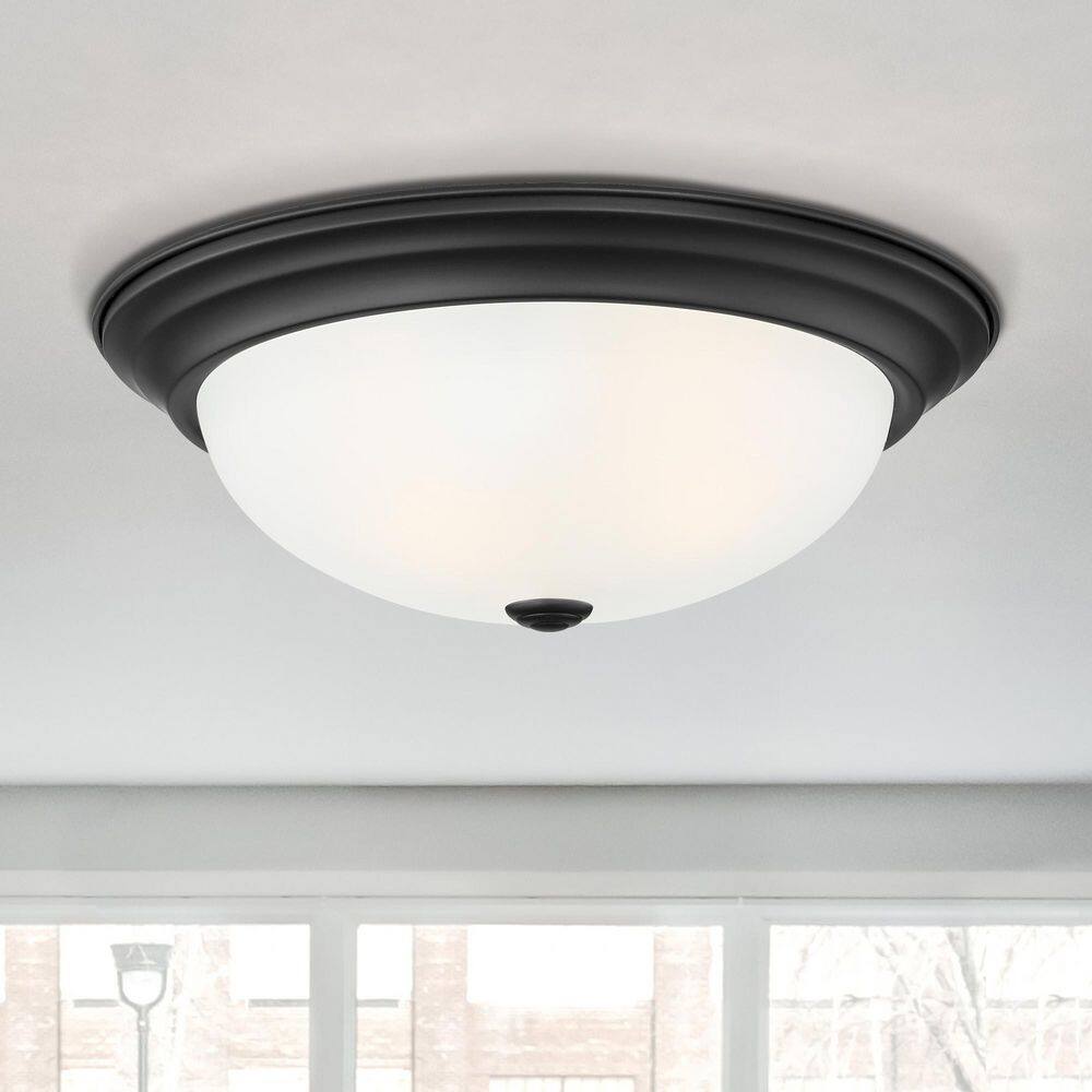 Reedley 13.25 in. Traditional Matte Black Medium-Base (E26) Bulb Flush Mount for Kitchens price history on PriceWatchPro