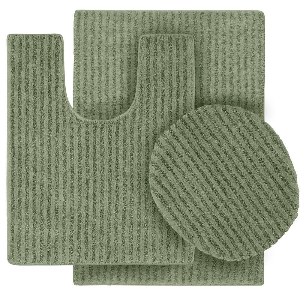 Deep Fern Plush Nylon 3-Piece Washable Bath Rug Set