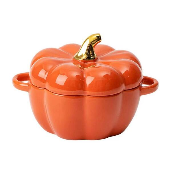 14 oz Orange Ceramic Ramekin Set with Lid and Handle, Stoneware, Oven Microwave Dishwasher Safe, Casserole Baking
