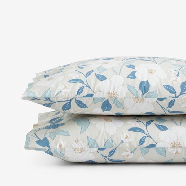 The Company Store Company Cotton Clemencia Floral Pale Blue Cotton Percale Standard Pillowcases (Set of 2)