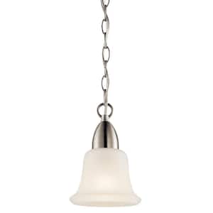 Nicholson 1-Light Brushed Nickel Transitional Shaded Kitchen Mini Pendant Hanging Light with Satin Etched Glass
