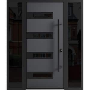 0131 60 in. x 80 in. Left-hand/Inswing 2 Sidelights Tinted Glass Grey Steel Prehung Front Door with Hardware