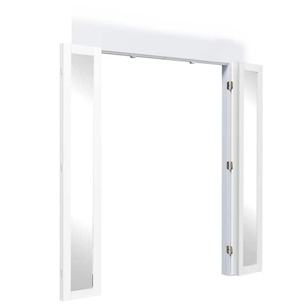 48 in. x 80 in. Full Lite White Mirrored Glass Solid Core, MDF, PVC Covering Compack 180-Bi-Fold Door with Hardware Kits