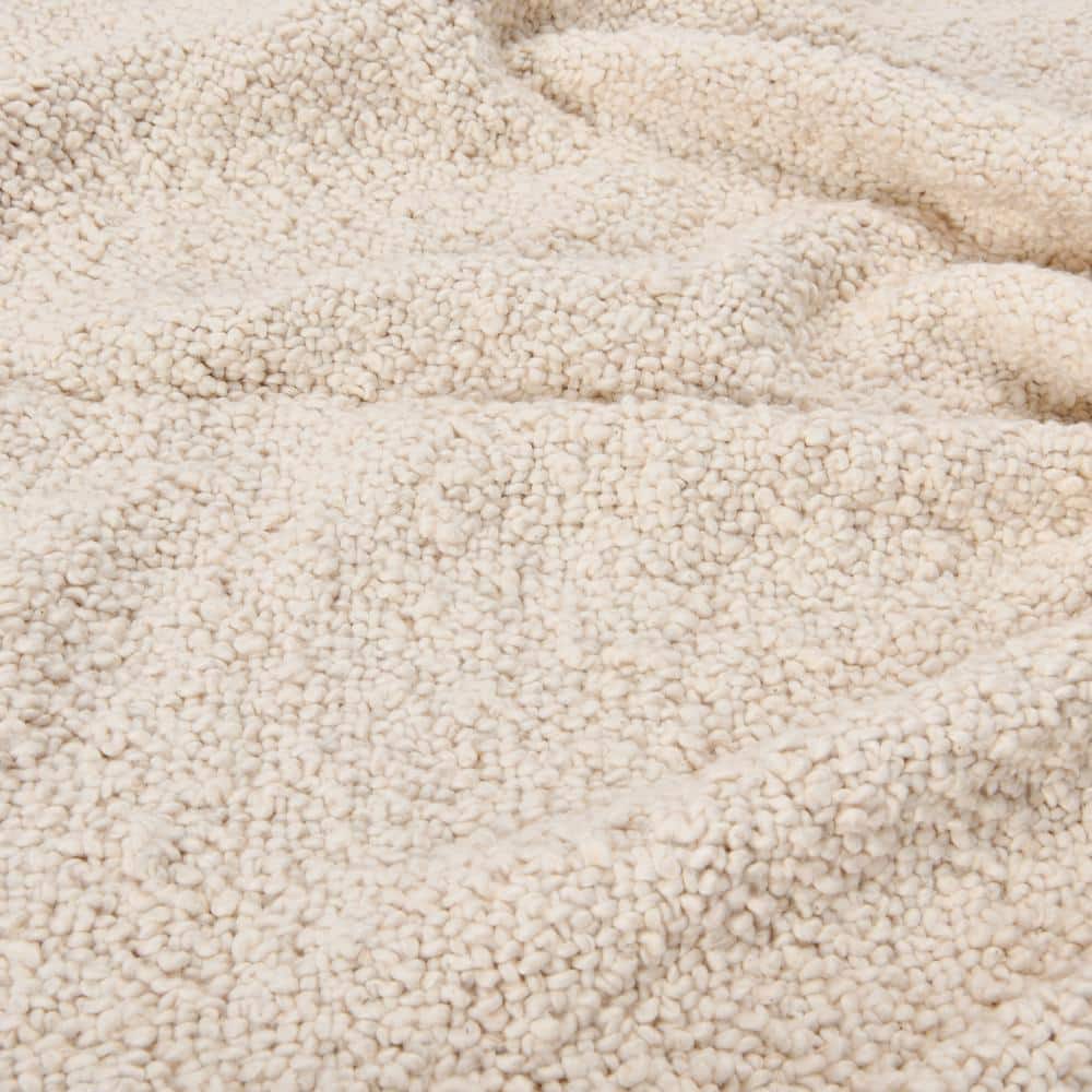 Cream Cotton Blend Boucle Throw with Fringe