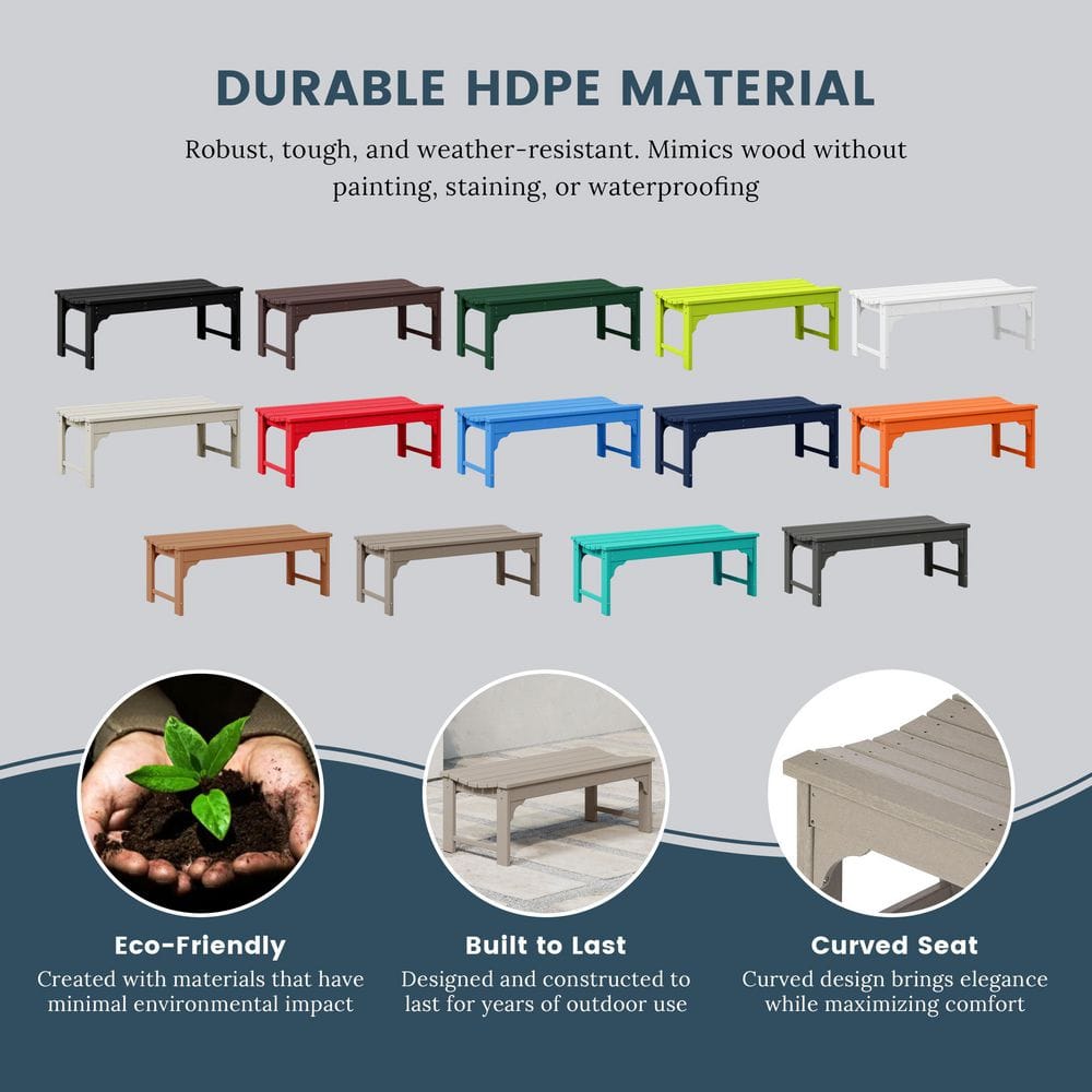 Weathered Wood 46" HDPE Outdoor Backless Bench