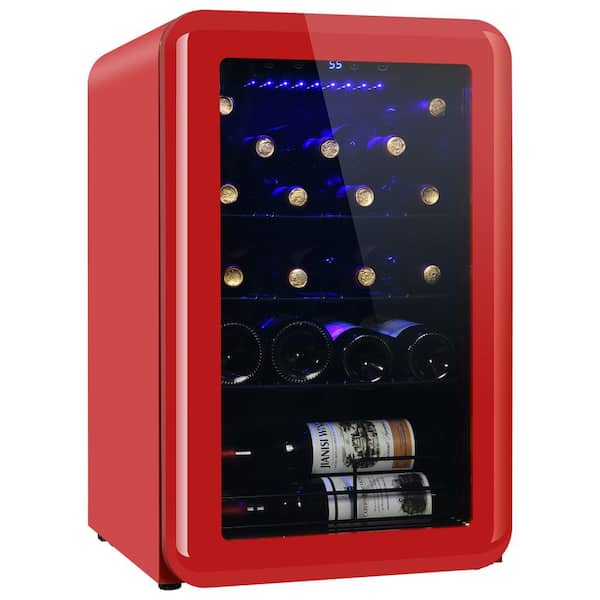 Unbranded 24-Bottle Free Standing Wine Cellars Wine Cooler in Red with Digital Temperature Control and UV-Protective