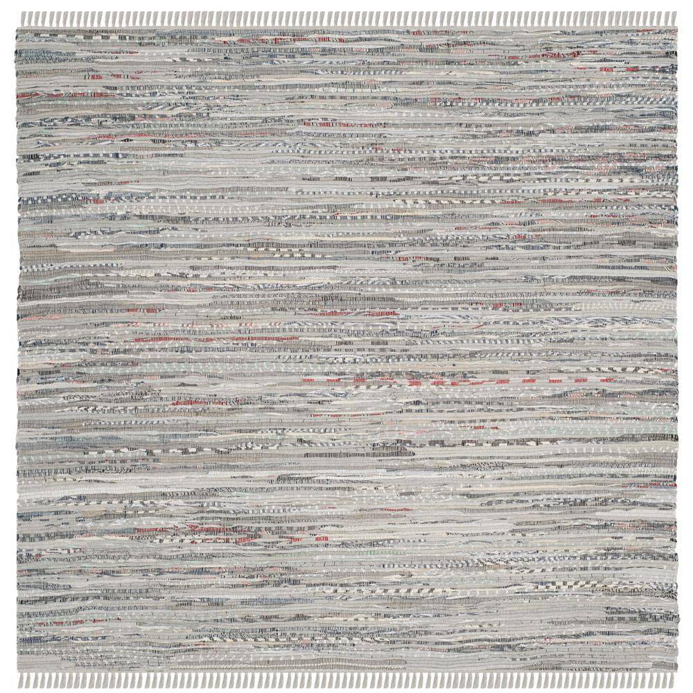 Handwoven Striped Gray Cotton Square Area Rug - 8' x 8'