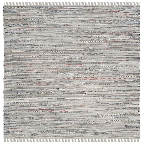 SAFAVIEH Rag Rug Grey 8 ft. x 8 ft. Square Striped Area Rug