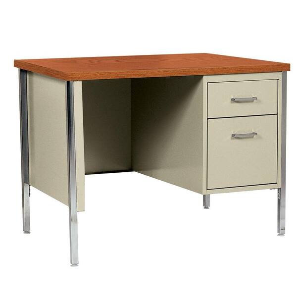 Sandusky 29.5 in. H x 40 in. W x 24 in. D 400 Series Single Pedestal Steel Desk in Putty/Medium Oak