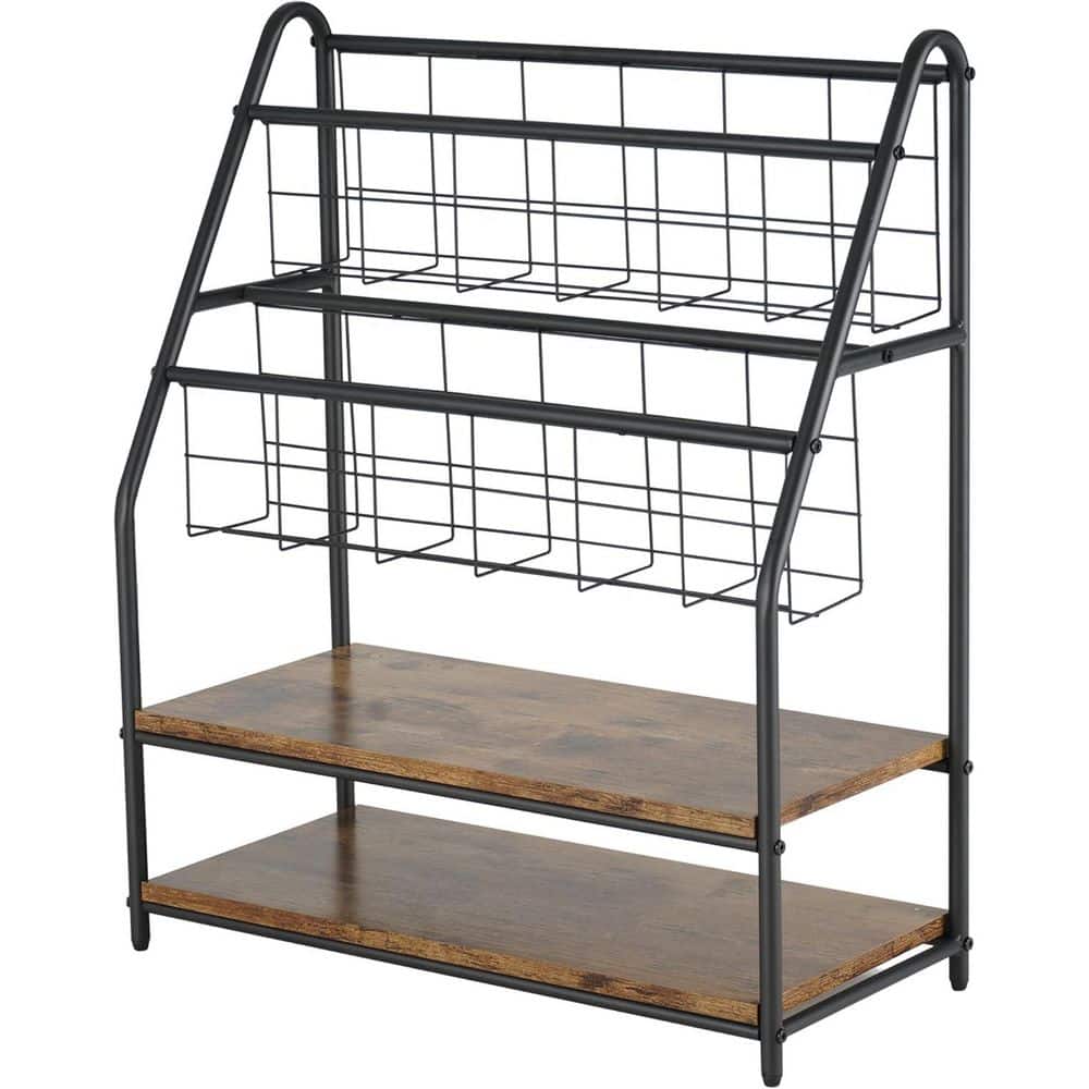 Retro Brown 24.4 in. x 29.53 in. Metal Freestanding Magazine Rack,2 ...