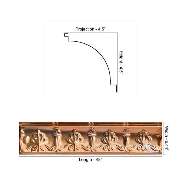 FROM PLAIN TO BEAUTIFUL IN HOURS Moonlit Seashore 0.012 in. x 6.44 in. x 48 in. Metal Bed Moulding Nail-up Tin Cornice in Lincoln Copper (24 Ln.ft./Pack)