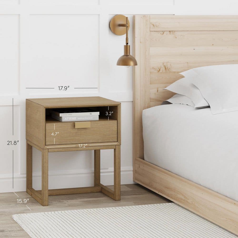 Luke Light Brown Wood Nightstand Set with Brass Handles