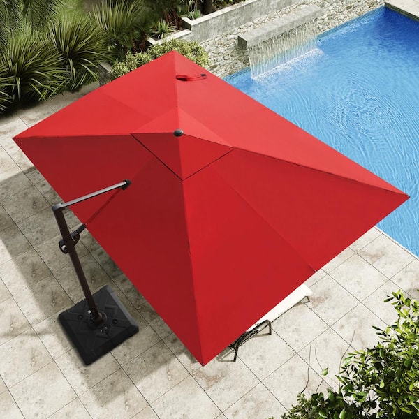Crestlive Products 9 ft. x 12 ft. Heavy-Duty Frame Rectangular Cantilever Patio Umbrella in Red