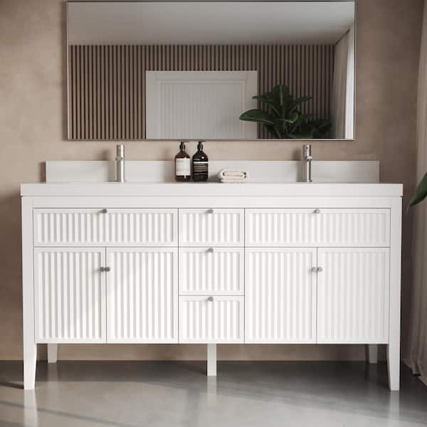 Davos 63in, Engineered Stone Composite Top, Double Vanity (White)