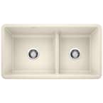 Precis Undermount Granite 33 in. x 18 in. 60/40 Double Bowl Kitchen Sink in Biscuit
