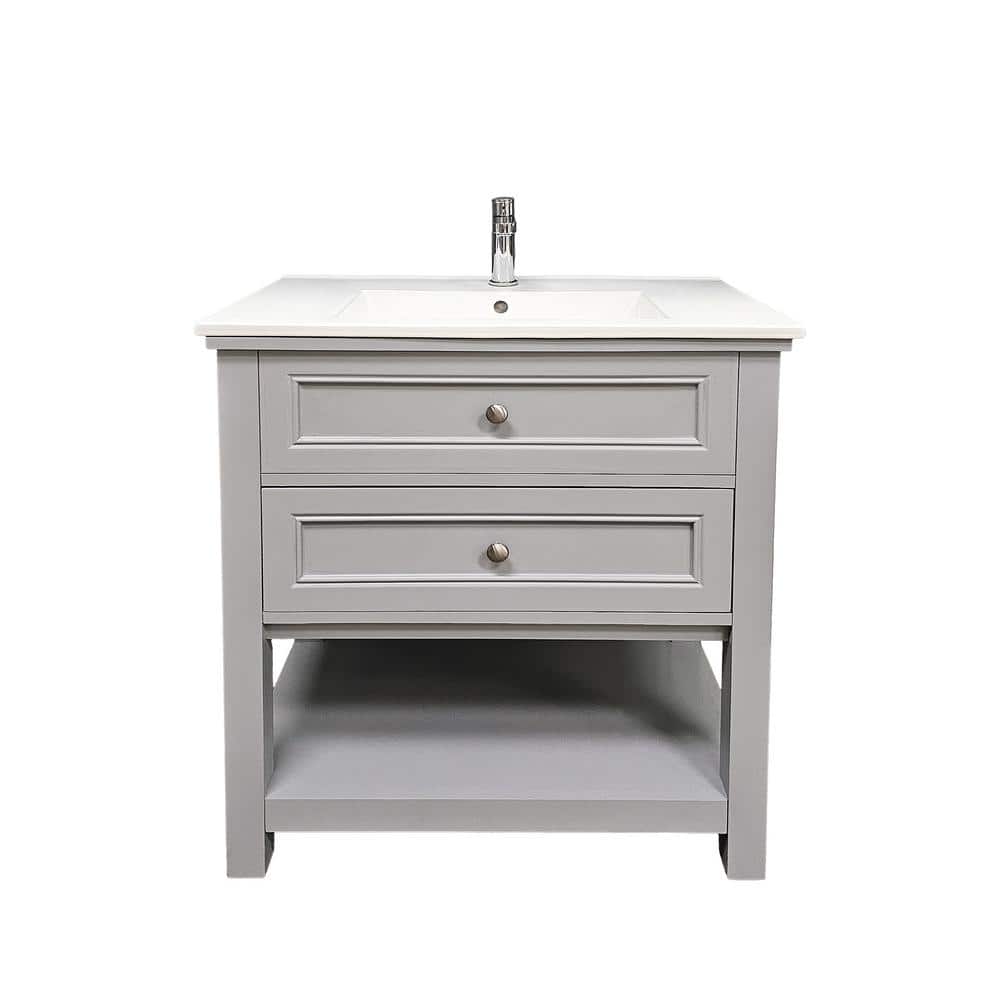 Gray PVC Freestanding Vanity with White Ceramic Top, 30"