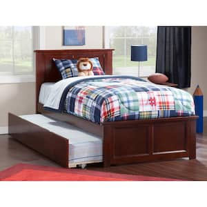 Madison Twin Platform Bed with Matching Foot Board with Twin-Size Urban Trundle Bed in Walnut