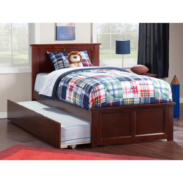AFI Madison Twin Platform Bed with Matching Foot Board with Twin-Size Urban Trundle Bed in Walnut