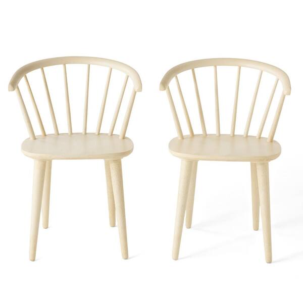 Noble House Countryside Antique White Wood Rounded Back Spindle Dining Chairs (Set of 2)