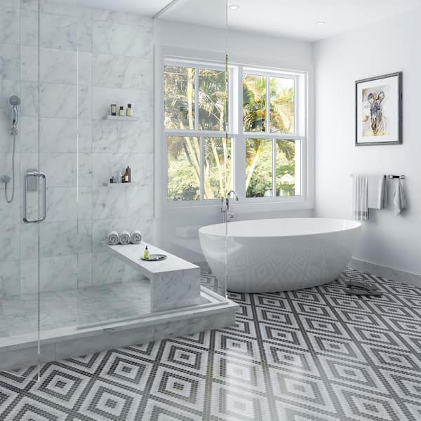Hyperion Diamond Black 3.75 in. x 0.39 in. Polished Marble Mosaic Floor and Wall Tile Sample