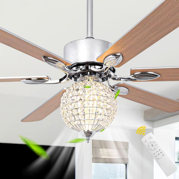 Arthur 65 in. Chrome Glam Crystal Luxury Indoor Ceiling Fan with LED Light and Remote, Reversible Down Rod Ceiling Fan