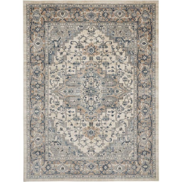Concerto Ivory/Grey 10 ft. x 14 ft. Center medallion Traditional Area Rug