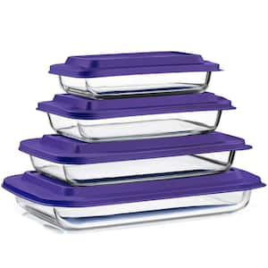 4-Piece Deep Glass Baking Dish Set with Lids-Oven-Safe, and Dishwasher-Safe for Easy Baking, Storing, and Serving - Blue