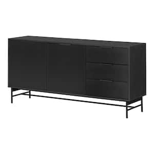 Arlo Ash Oak and Matte Black Particle Board 63 in. Buffets and Sideboards