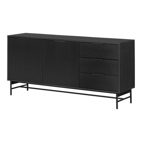 South Shore Arlo Ash Oak and Matte Black Particle Board 63 in. Buffets ...