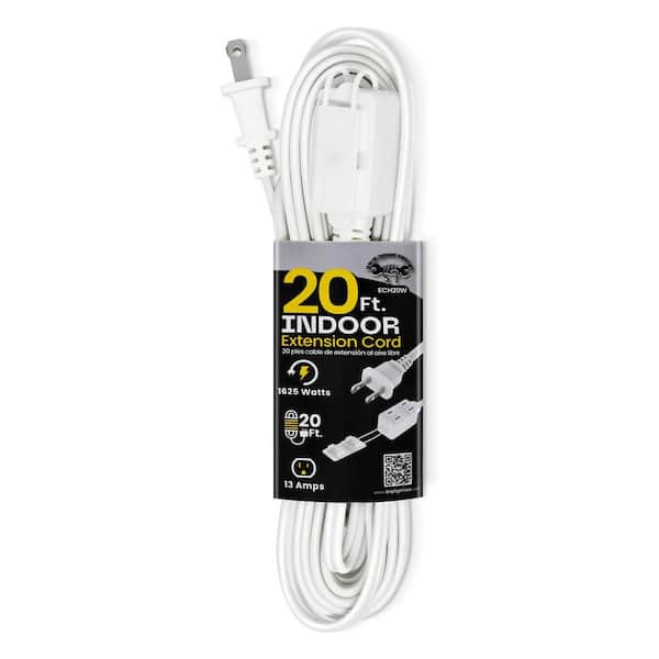 20 ft. Indoor Household Extension Cord, 16-2 SPT, White