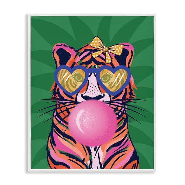 Stupell Industries Glam Tiger Bubble Gum by Lisa Perry Whitebutton White Framed Animal Giclee Art Print 20 in. x 16 in.