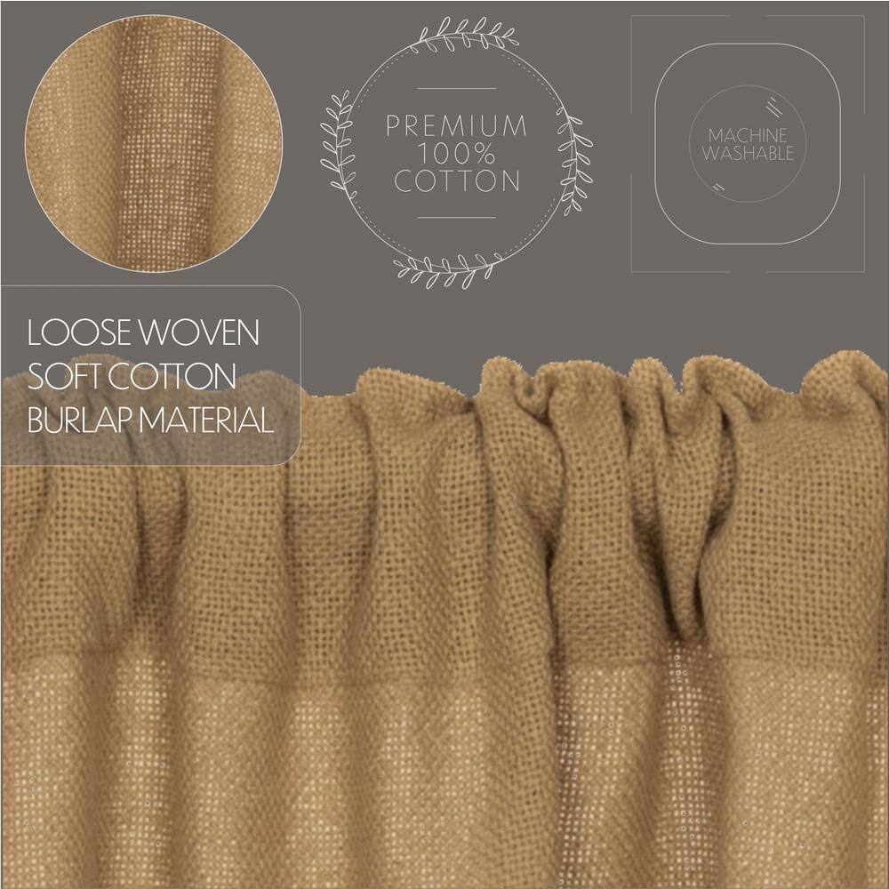 Natural Tan Burlap Cotton Light-Filtering Rod Pocket Curtains