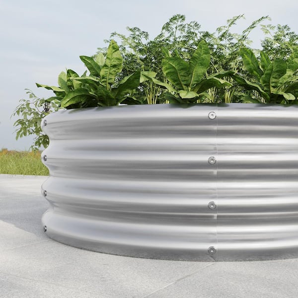 Silver 32 in. x 32 in. x 11 in. Round Galvanized Steel Raised