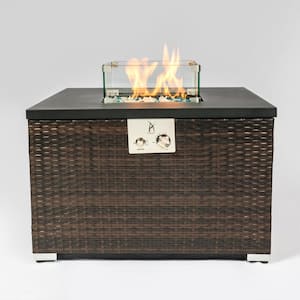 Outdoor Brown Square Wicker 19 in. Fire Pit Table
