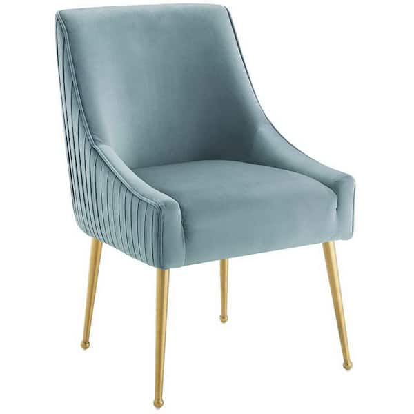 MODWAY Discern Light Blue Pleated Back Upholstered Performance Velvet Dining Chair