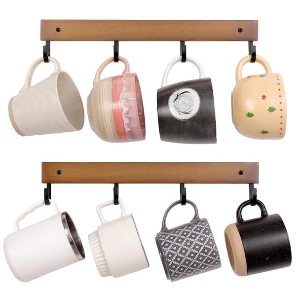 Wall-Mounted Wooden Mug Hook with 180° Rotating Metal Swivel Hook for Hanging Cups, Hats, Keys, 2 Pack