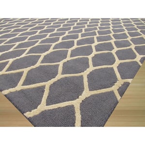 Gray Hand-Tufted Wool Transitional Chain-Link Rug, 4 ft. x 6 ft., Area Rug