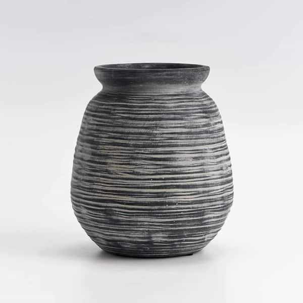 Unbranded Black 7.3 in. Ceramic Rustic Farmhouse Flower Vase, Decorative Flower Vase