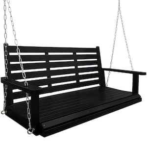 4.5 ft. Wooden Porch Swing with Ergonomic Seat, Hanging Chains, and 7mm Springs, Heavy Duty 800 lbs., Black