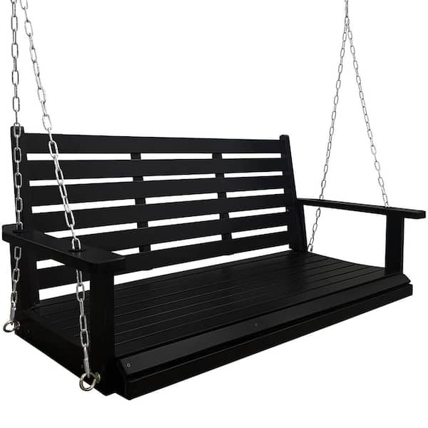 Innovaze 4.5 ft. Wooden Porch Swing with Ergonomic Seat, Hanging Chains, and 7mm Springs, Heavy Duty 800 lbs., Black