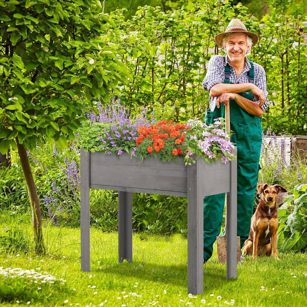 31 x 31 x 16 in. Raised Garden Bed w/ Legs, Wooden Planter Box for Outdoor 
