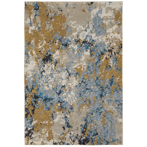 AVERLEY HOME Evan Blue/Gold 5 ft. x 7 ft. Casual Abstract Area Rug