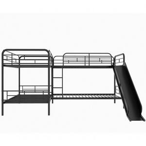 Qualler Black Twin over Twin L-Shaped Bunk Bed with Slide and Ladder ...